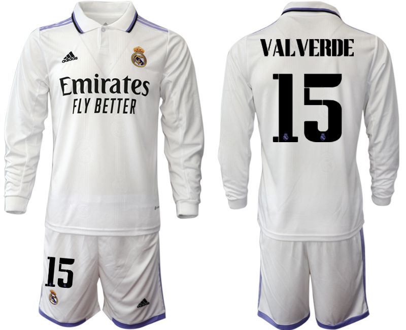 Men 2022-2023 Club Real Madrid home long sleeve white #15 Soccer Jersey